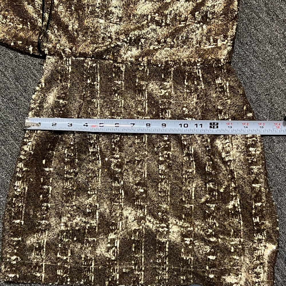 Gold One-Shoulder Sequin Fringe Mini Dress - Picture 9 of 10